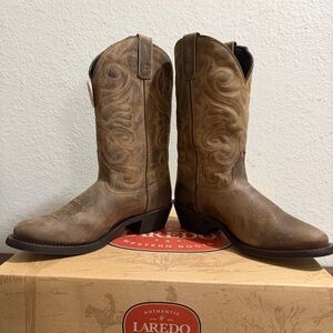 Laredo Women’s Western Boots Size 8 Tan Distressed Leather Cowgirl Rodeo New